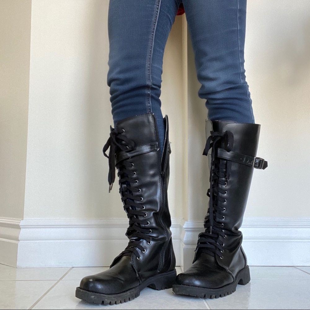 Volatile Black Combat Knee High Boots